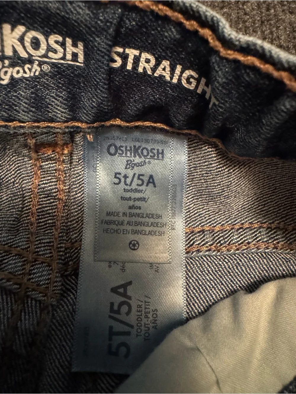 OshKosh B'gosh Boys Straight Jeans 5T Adjustable Waist Blue Denim Classic
